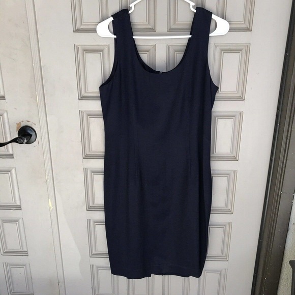 John Roberts Sleeveless Shift Sz11/12 Knee Midnight Blue Back Zip Used Mint - Picture 1 of 12
